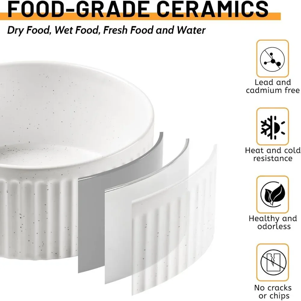 Wellbro Ceramic Set of 2 Dog Bowls, 8-Cup or 64 oz. Water, White